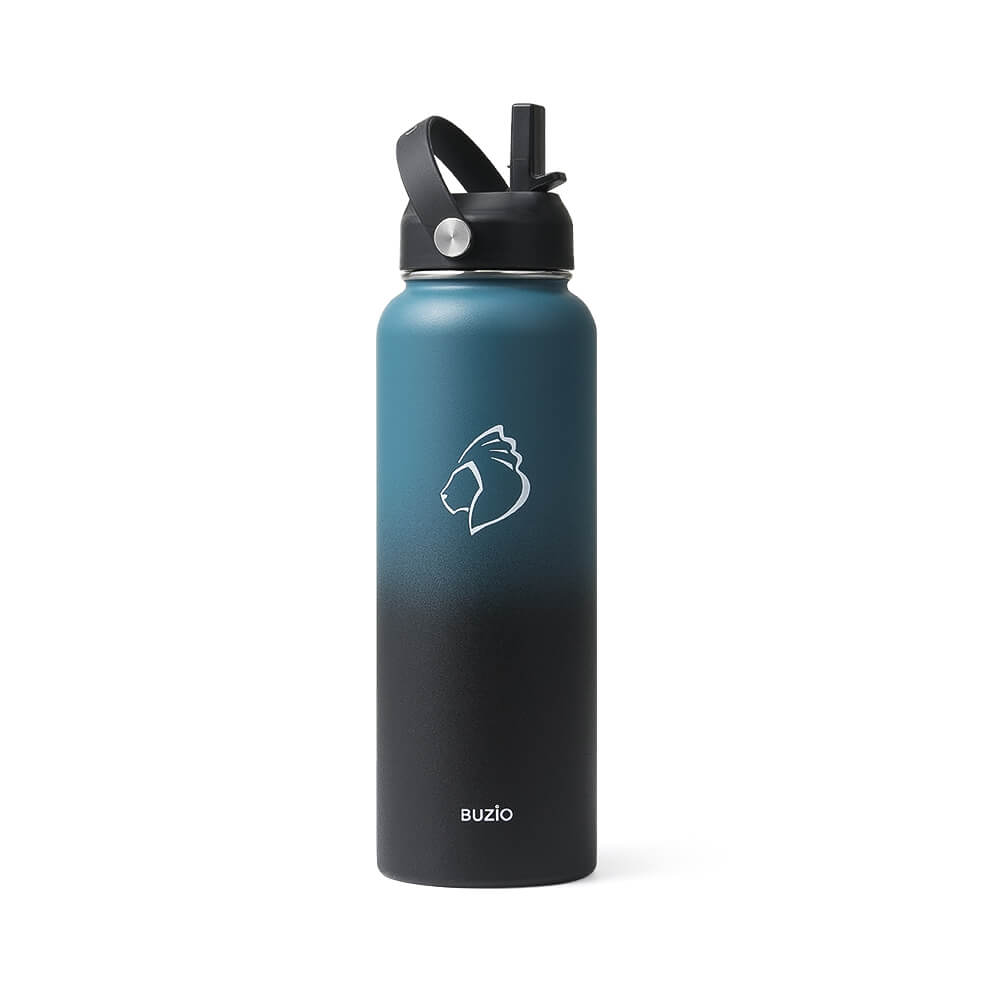 Buzio 40 oz Insulated Water Bottle with Starw & Wide Mouth Lids, Vacuum  Stainless Steel Sports Water Bottle, Starry Black 
