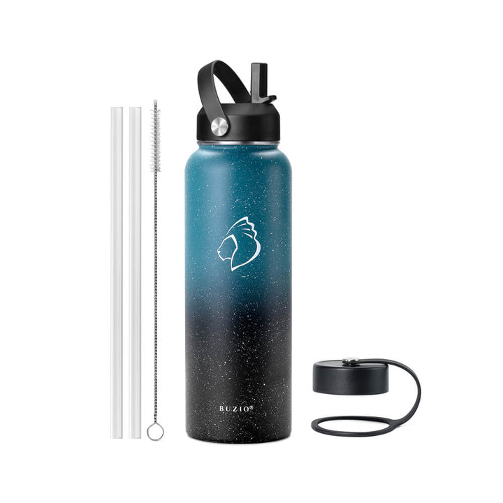 Buzio Insulated Water Bottle 40 oz with Straw & 3 Lids, Stainless Steel Water  Bottle with Straw, 3 Lids Gym & Sport Water Bottles Water Flask for Men,  Women & Kids 