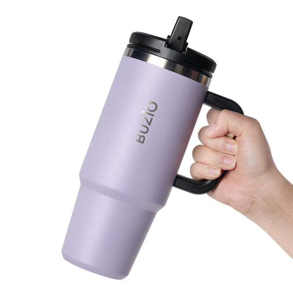 BUZIO 40oz Water Bottle Fit in Any Car Cup Holder, Insulated Water Tumbler  with Straw and Lids, Stainless Steel Metal Tumbler Flask Large Capacity