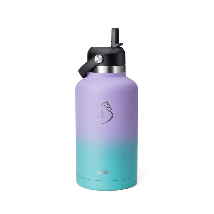 BUZIO Insulated Water Bottle 64 oz with Straw Lid (3 Lids), 64oz Stainless  Steel Bottle Half